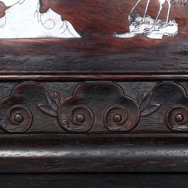 Vintage Chinese Rosewood Table Screen With Mother-of-Pearl Inlay – "Pine & Crane" Motif For Sale - Image 9 of 9