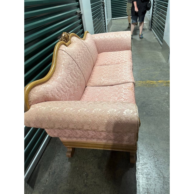 Louis XV Pink Damask Sofa For Sale - Image 4 of 12
