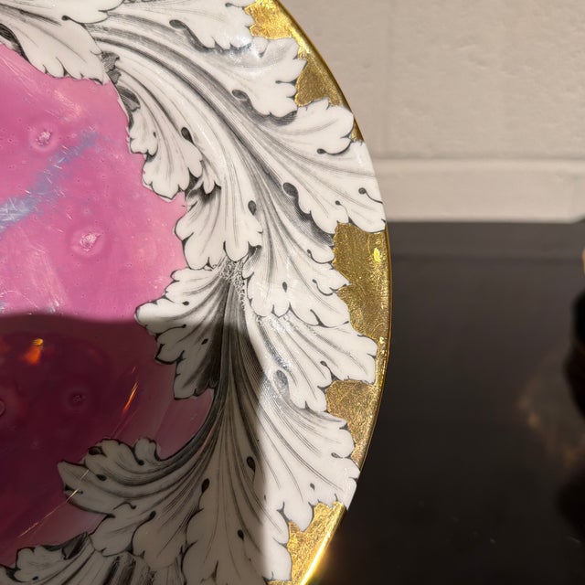 Ceramic Vintage Fornasetti Style Pink Splash Luster Platter For Sale - Image 7 of 7