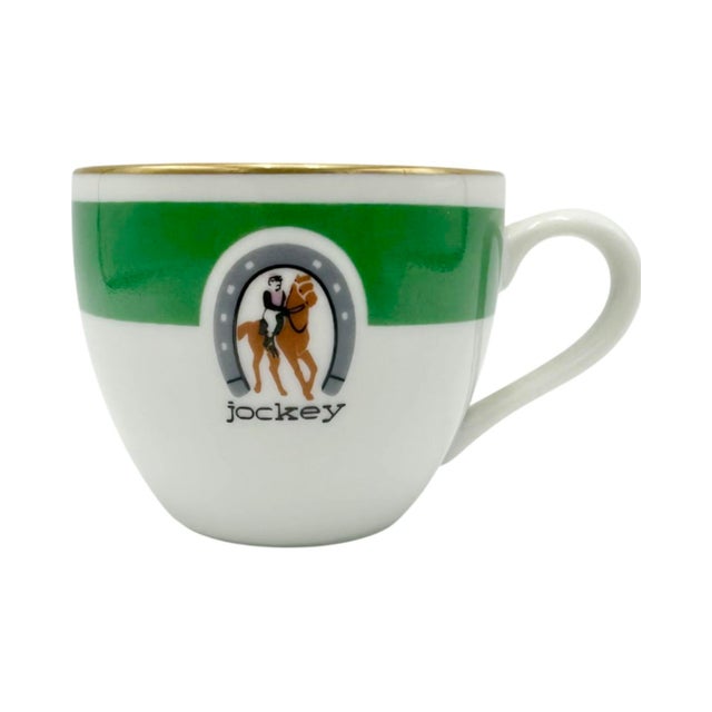 Mid-Century Modern Vintage Jockey Restaurant Madrid Equestrian Demitasse Cup & Saucer For Sale - Image 3 of 10