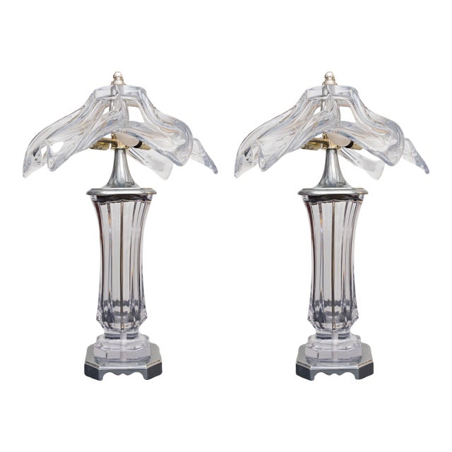 Pair of Mid-Century Transparent Glass Lamps For Sale