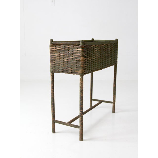 Antique Green Painted Wicker Jardinière Planter With Metal Liner For Sale - Image 15 of 17