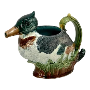 Antique Belgian or French ? Majolica Figurative Water Fowl Pitcher Circa Late 19th Century