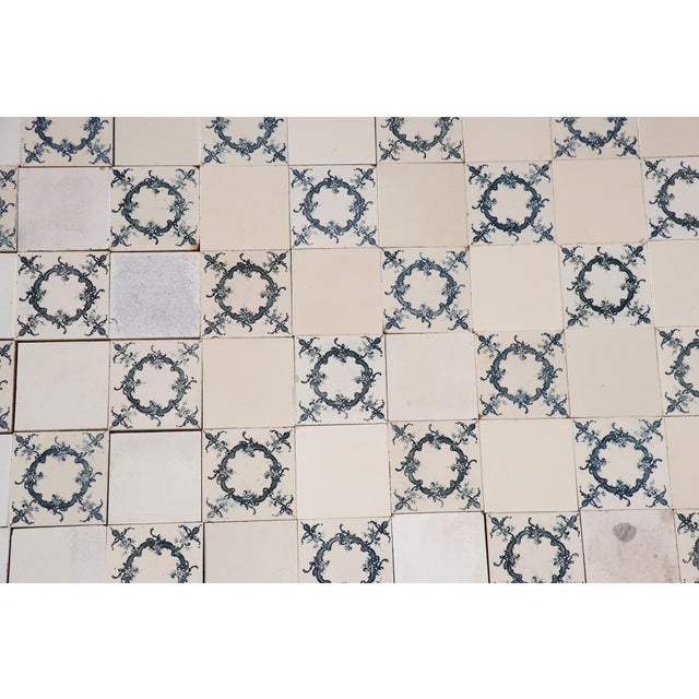 1920s Portuguese Antique Large Art Deco Floral & Plain White Tiles Set of 60 For Sale - Image 11 of 14