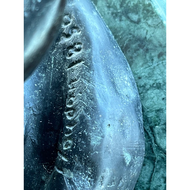 Early 20th Century Large 18" Patinated Metal Bust After Luca Madrassi – Heavy 27lb Sculpture on Green Marble Base For Sale In San Francisco - Image 6 of 13