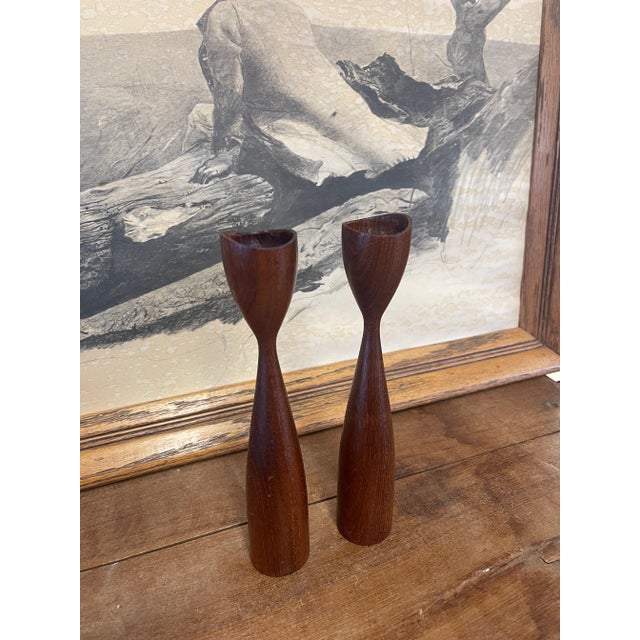 Vintage Pair of Mid Century Modern Atomic Decorative Candle Stick Holder For Sale - Image 4 of 9