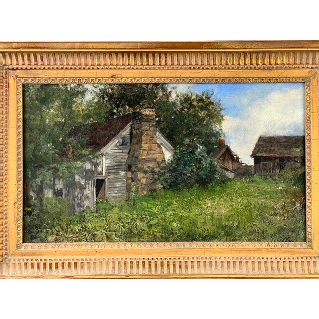 Early 20th Century Antique American School Farmstead Landscape Oil Painting, Circa 1900 For Sale - Image 5 of 9
