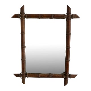 1940s French Faux Bamboo Mirror 20" X 24" For Sale