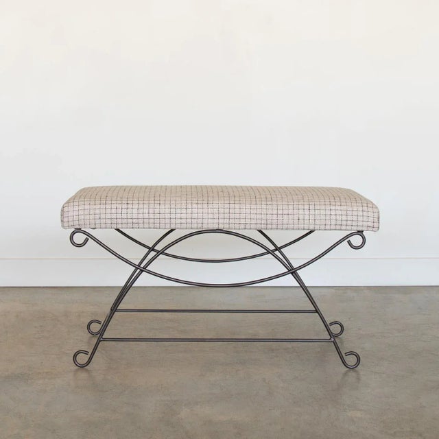 Not Yet Made - Made To Order Panoplie Iron Loop Bench, Linen Check For Sale - Image 5 of 10