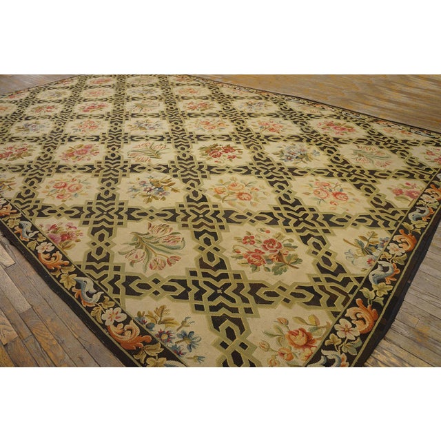 1920s Black Floral Antique French Aubusson Rug 9' 8'' X 15' 3'' Handknotted Wool Carpet For Sale - Image 4 of 10