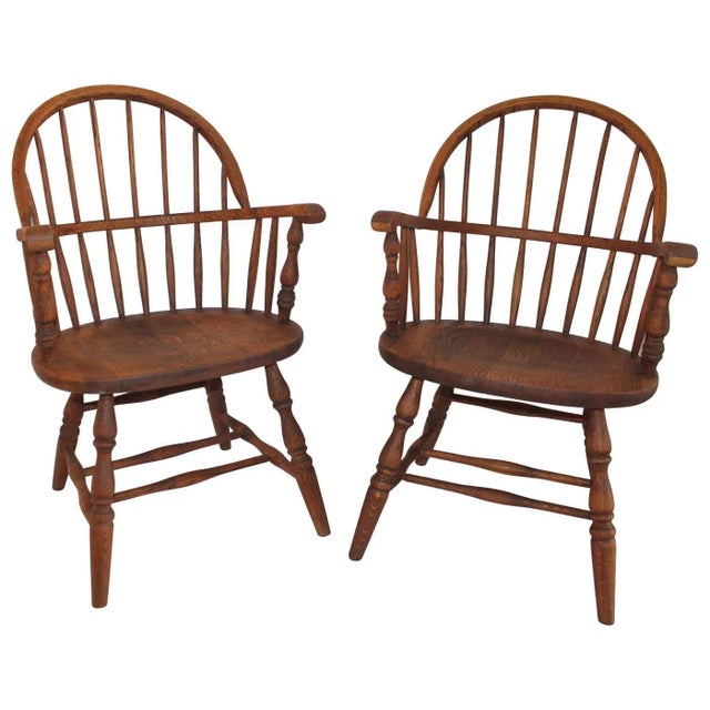 Pair of Antique Oak Sack Back Windsor Armchairs 19th Century For Sale - Image 12 of 12
