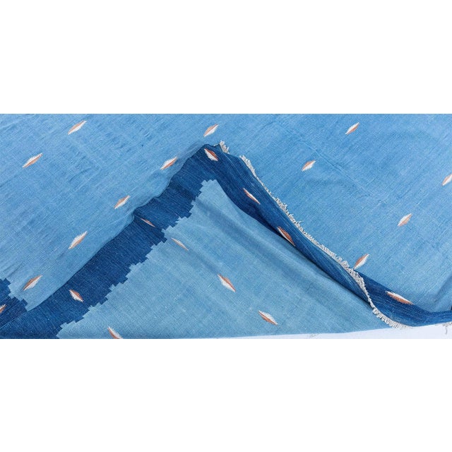 Blue Doris Leslie Blau Dhurrie Vintage Blue With Navy Blue Flatweave Cotton Rug For Sale - Image 8 of 8