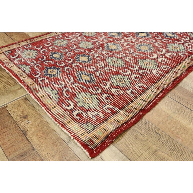 51896 Zeki Muren Distressed Vintage Turkish Sivas Rug with Modern Rustic English Style 02'08 x04'07. Warm and inviting...