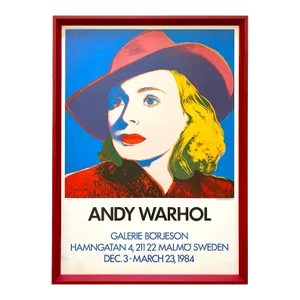 Andy Warhol Vintage 1983 Pop Art Silkscreen Print " Ingrid With Hat " Framed Sweden Exhibition Poster