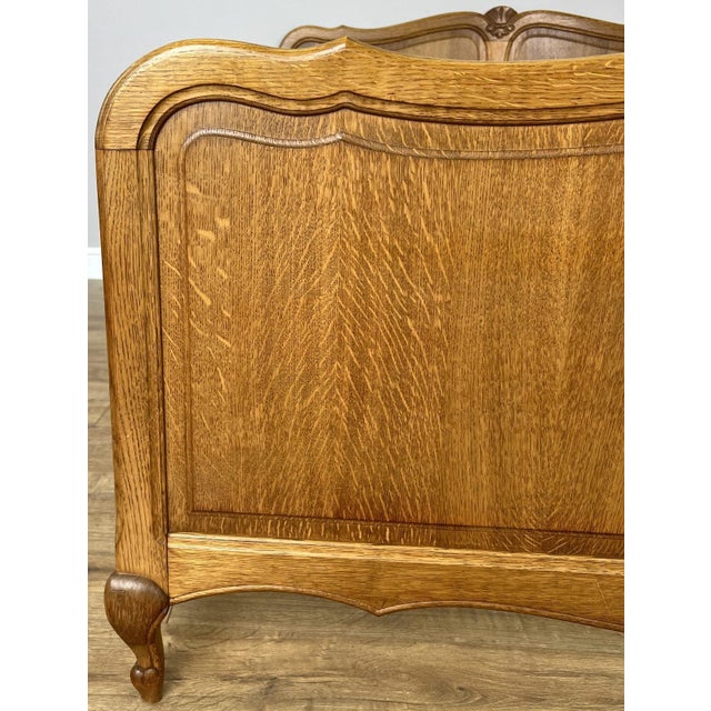 Vintage Louis French Oak Double Bed Frame with Carved Headboard For Sale - Image 5 of 10