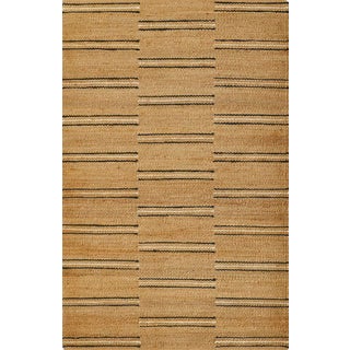 Erin Gates by Momeni Crescent Broken Black and White Stripe Natural Hand Woven Jute Area 2'3" X 8' Runner For Sale