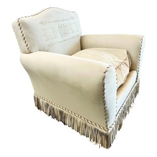Vintage Ralph Lauren Leather Club Chair, Hand-Painted Arrowhead & Fringe, 1980's For Sale