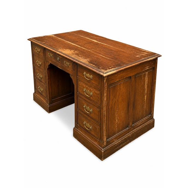 Vintage Oak Pedestal Desk with Drawers, 1940s For Sale - Image 4 of 8