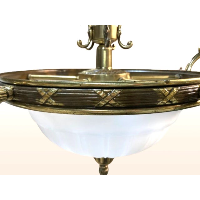 Mid-Century Art Deco Bronze and Crystal 5 Arm Chandelier For Sale - Image 6 of 10