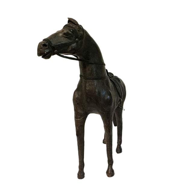 English Vintage Mid Century Leather Clad Horse Figurine W/Saddle & Bridle - English Equestrian For Sale - Image 3 of 5
