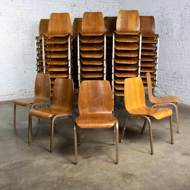 Late 20th to Early 21st Century Modern Walnut Molded Plywood Chairs Stackable Connectable as Is Condition Selling Separately For Sale - Image 10 of 18