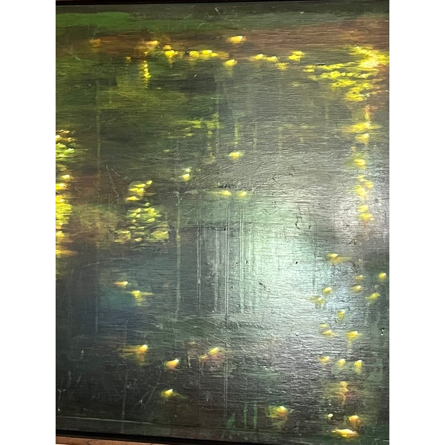 1990's "Lily Pond" Oil on Board in Walnut Artist Frame For Sale - Image 11 of 13