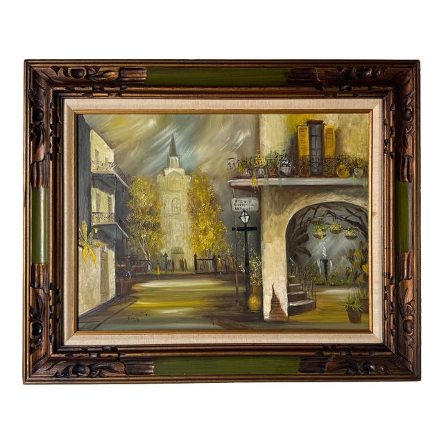 1970s Vintage Impressionist French Quarter Street Scene Oil Painting by Lisa For Sale