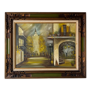 1970s Vintage Impressionist French Quarter Street Scene Oil Painting by Lisa