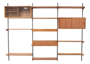 Three-Strip Teak Shelving System by Kai Kristiansen for FM Møbler, 1960s, Set of 16