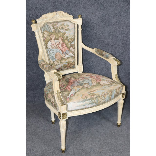 Wood Early 20th C Pair Louis XVI Style Creme Painted W/ Gold Accent Armchairs For Sale - Image 7 of 15