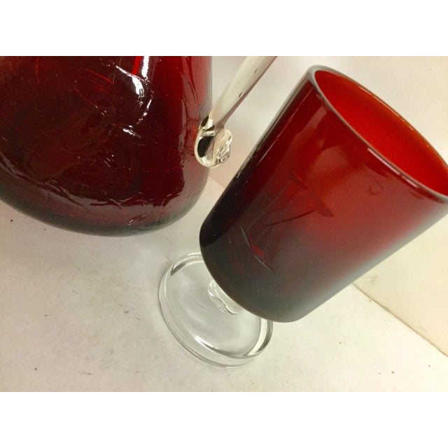 Vintage Cranberry Pitcher & Glasses - Set of 3 For Sale - Image 4 of 9