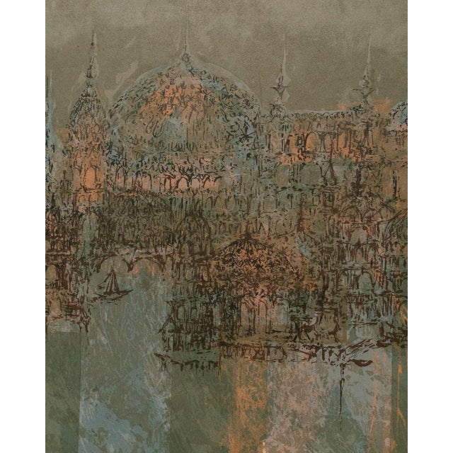 Cornflower Blue Mid 20th Century Dorothy Bowman City Edge Signed Lithograph For Sale - Image 8 of 8