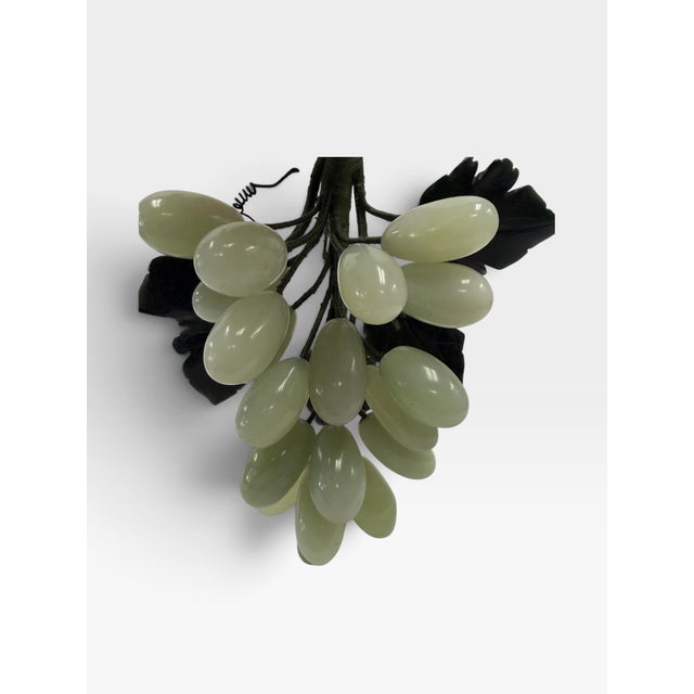 Textile Vintage Chinese Hand-Carved Jade & Hardstone Grape Cluster on Silk Wrapped Stem For Sale - Image 7 of 8
