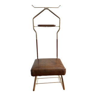 1960s Vintage Mid-Century Modern Goldtone Stainless & Maroon Valet For Sale