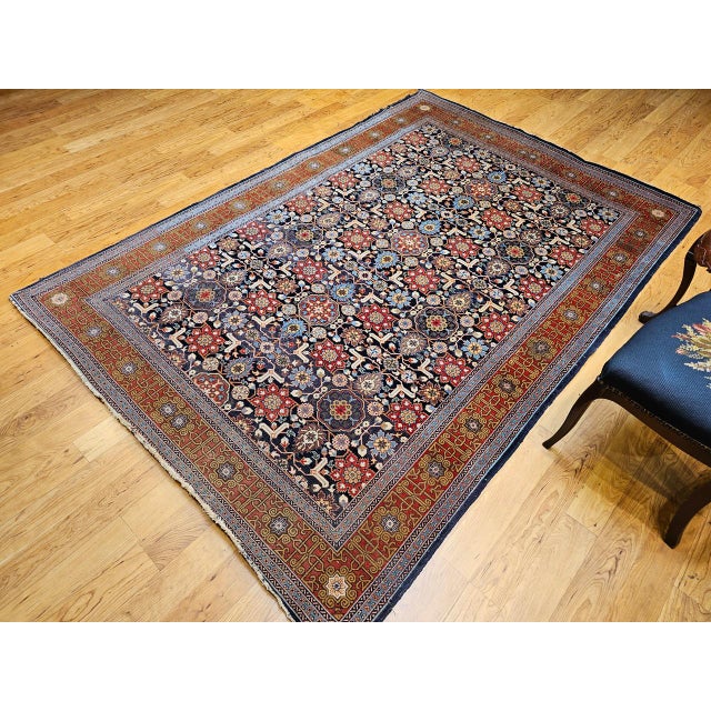 Vintage Persian Tabriz Afshan Rug, Hand-Knotted Wool, Allover Geometric Caucasian Kuba Pattern, Navy & Red, 5x9 For Sale In Chicago - Image 6 of 18