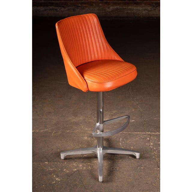 Mid 20th Century Pair of MCM Orange Vinyl Swivel Chairs by Chromcraft For Sale - Image 5 of 8