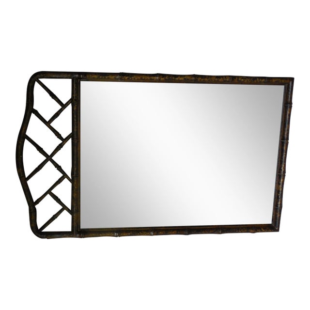 HENREDON Asian Campaign Style Faux Bamboo Mirror 48"H x 29"W For Sale