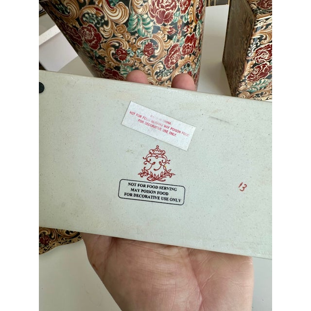 Chinese Bathroom Accessory Set Floral Porcelain Vintage For Sale - Image 12 of 17