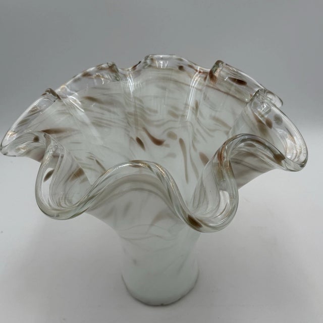 Mid-Century Modern Vintage MCM Murano Style White and Gold Art Glass Large Vase For Sale - Image 3 of 7