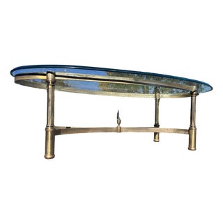 Vintage 1960s Oval Italian Solid Brass & Glass Top Coffee Table For Sale