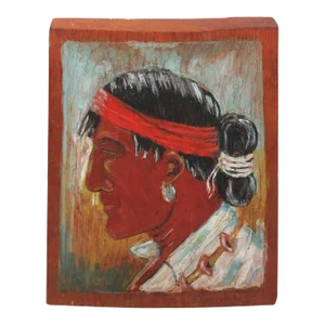 Signed & Dated 1935 Hand Carved Folky Indian Plaque