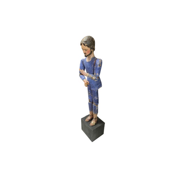 Spanish Santo Figure in Blue Paint, C. 1800's Spain For Sale - Image 3 of 9