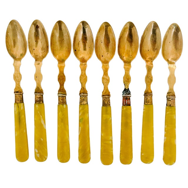 Victorian Antique 19th Century French Vermeil Fruit Service Set With Faux Amber Handles - 24-PCS Set For Sale - Image 3 of 11