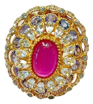 Amethyst Cocktail Ring Tanzanite and Blue Topaz Halo 7.8 Carats