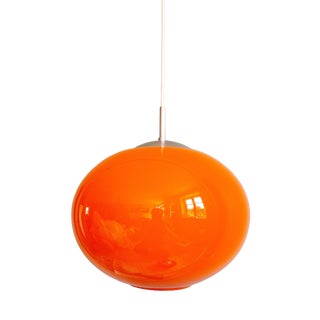 Large Space Age Pendant Light in Orange Opaline, 1970s For Sale