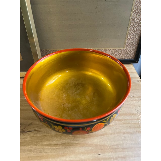 1970s Wooden Gold and Red Turkish Style Decorative Bowl For Sale - Image 4 of 7