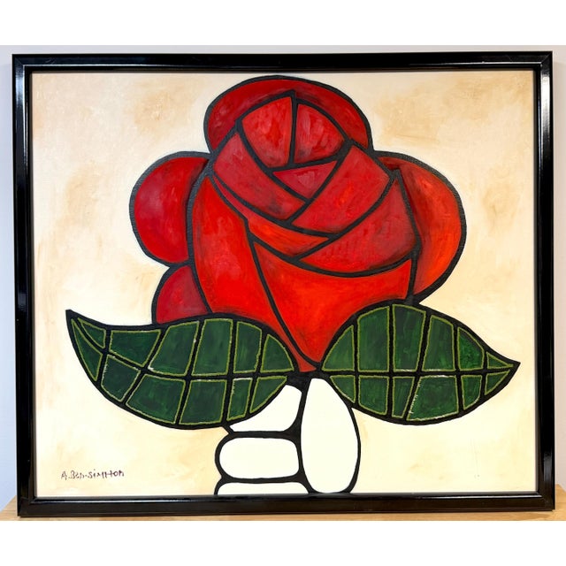 Avi Ben Simhon's Monumental Modernist Red Rose Original Oil on Canvas Wentworth Gallery Provenance A striking original oil...