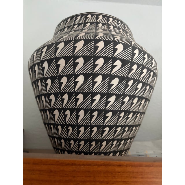 Acoma Native American 11” Pottery Vase Black and White Geometric Design Signed For Sale - Image 11 of 11