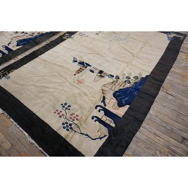 1920s Pair of Scenic Pictorial Antique Ivory Antique Chinese Art Deco Carpets For Sale In New York - Image 6 of 9