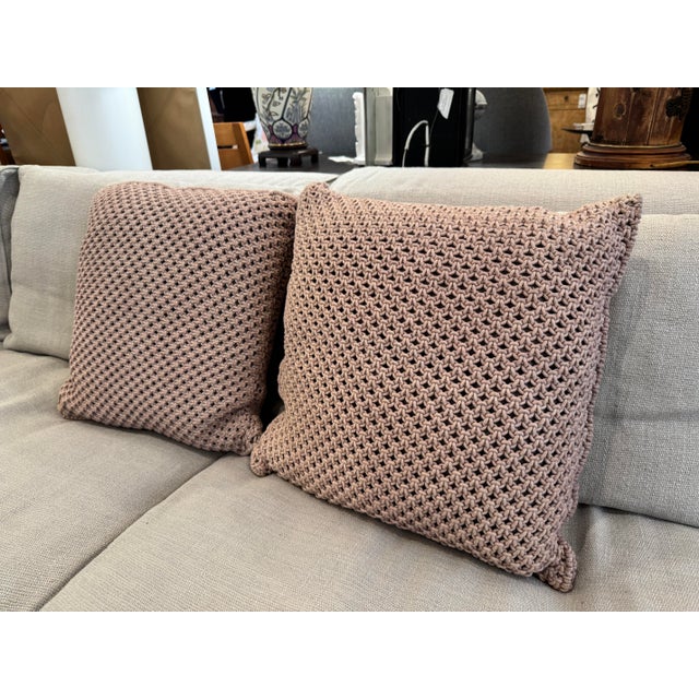 Contemporary Feather & Down Chunky Knit Mocha Throw Pillows, Pair For Sale - Image 3 of 12